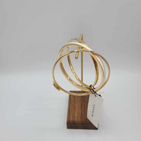 Coach Three Bangle Gold Tone White Enamel Set NWT!  NEW! - Picture 8 of 10
